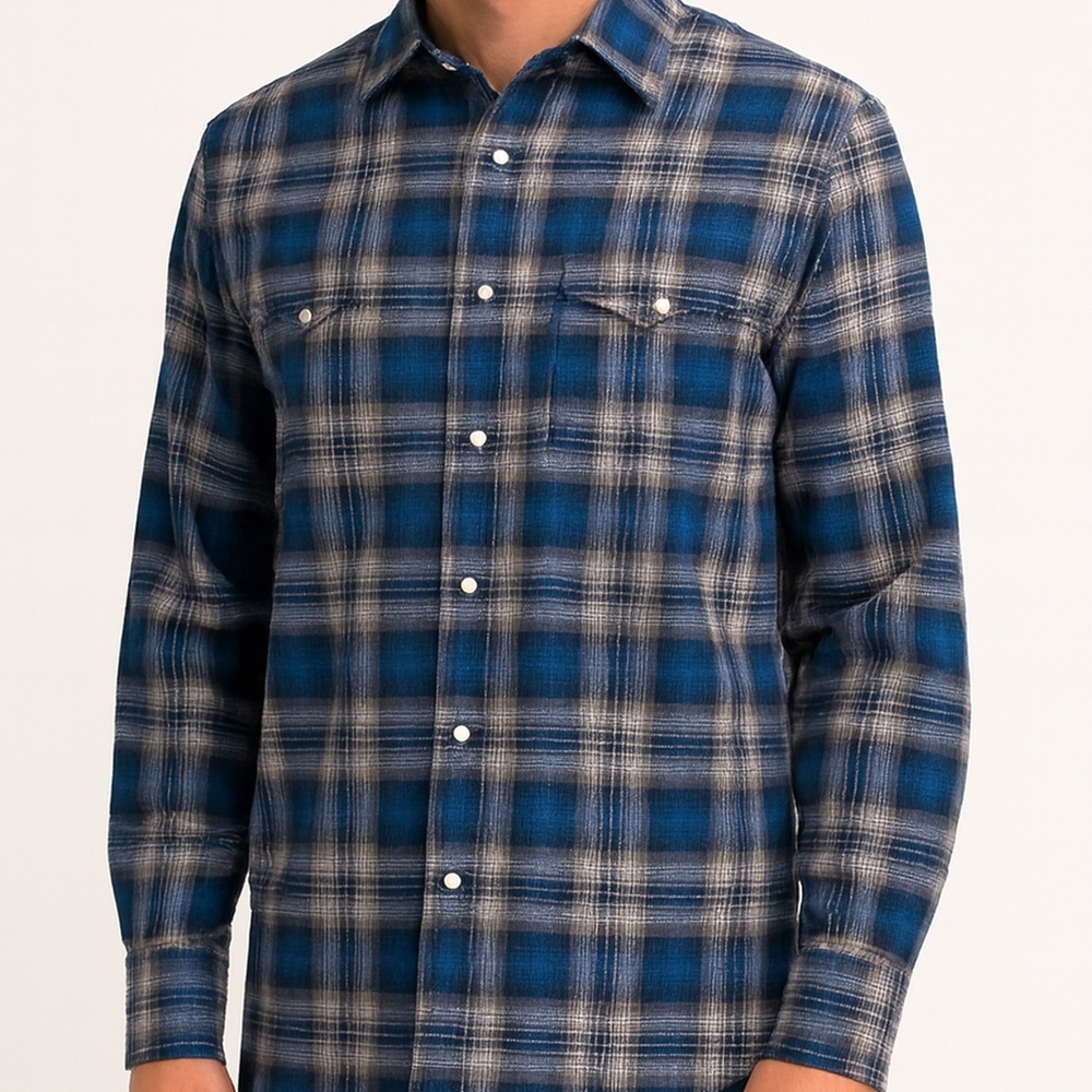 Vintage Wrangler Shirt Button Down Blue Plaid Mens XL Long Sleeve Cotton Western